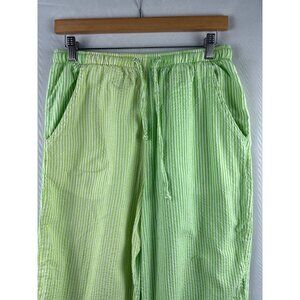 Basic Editions Green & White Striped Cotton Pants M